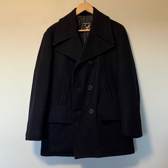 Craft Vintage Navy Quilted Wool Pea Coat for Men - Picture 1 of 6
